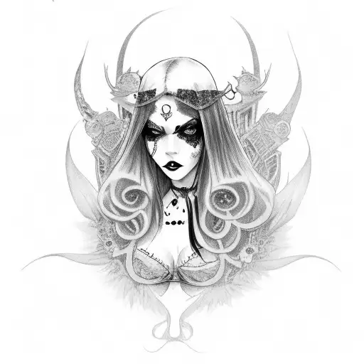 Goth Very Sexy Girl With Tattos Black And White With Red Eyes Only Sleeve