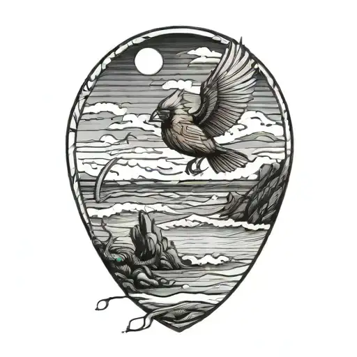 Flying Cardinal And A Beach