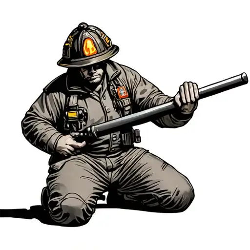 Kneeling Fire Fighter Showing Hands