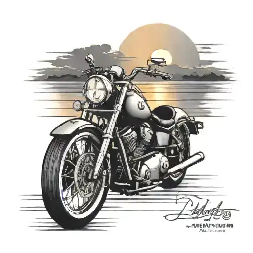 Motorcycle On Road Leading Towards Sun Setting