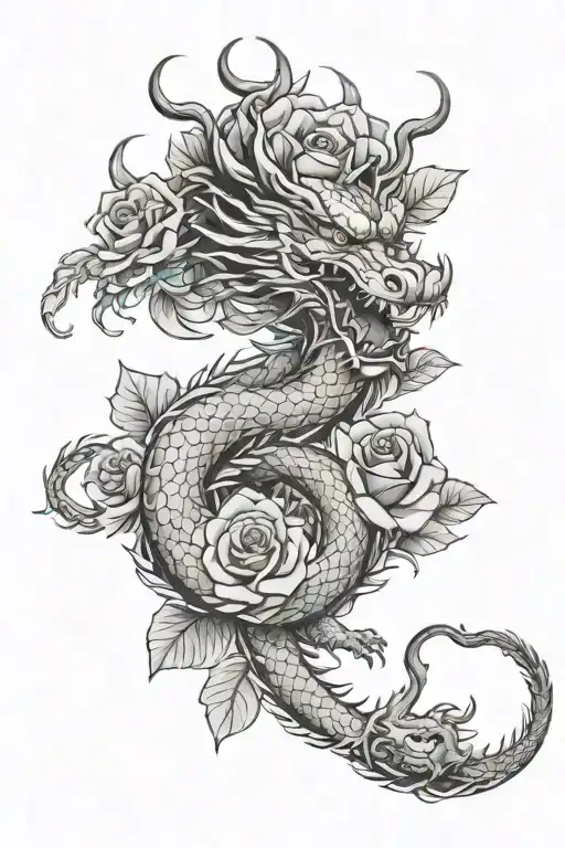 Chinese Dragon And Roses
