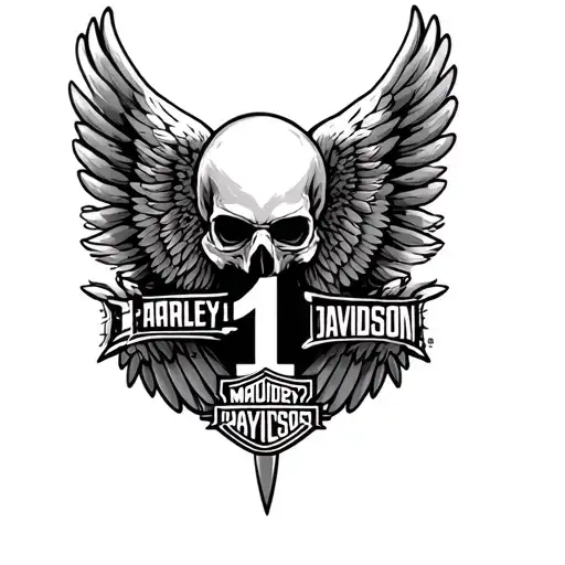 Harley Davidson Eagle Wings Number One With Skull Inside