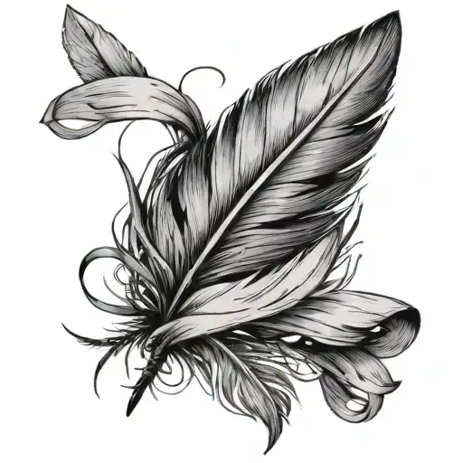 Feather With Deconstructed Gray Ribbon Wrapped Loosely