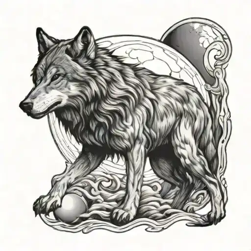 Wolf Eating It's Own Tail In The Shape Of A Moon