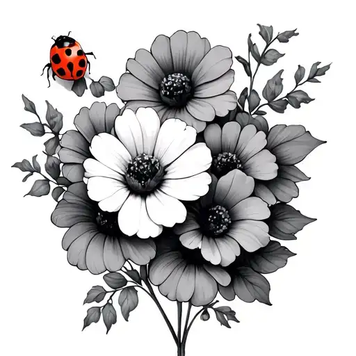 Flowers With Ladybug Resting