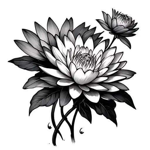 Chrysanthemums And Water Lily Minimum Shading More Line