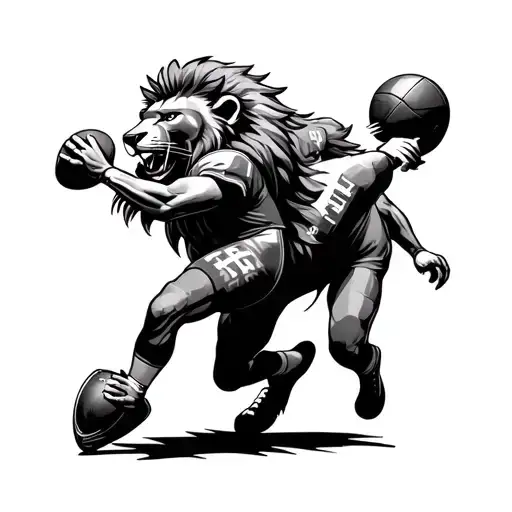 Lion And Football Player Kicking