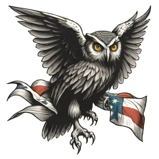 Owl Holding A Puerto Rican Flag