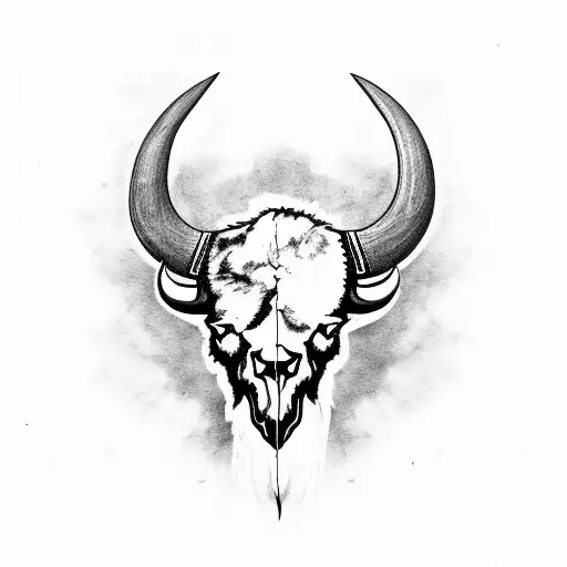Bison Skull With Heron Silhouette In Centre Of Skulll