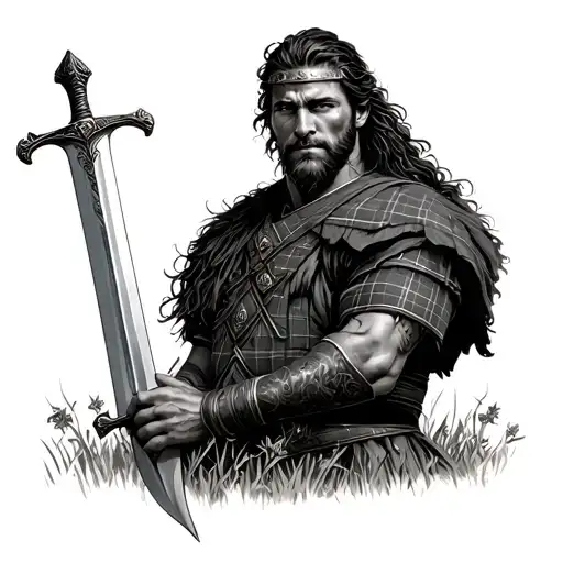 William Wallace Sword In A Field With Tartan
