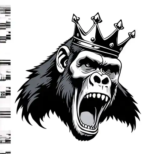 Screaming Gorilla With Crown And Skull Side Profile Of Head