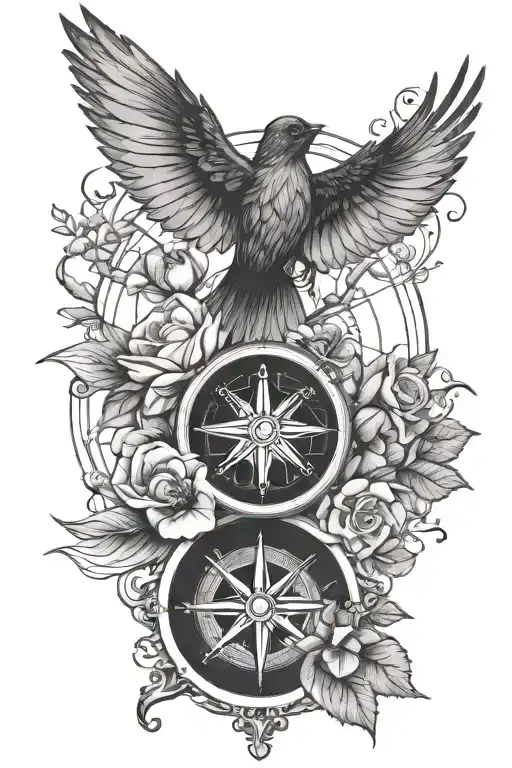 Flowers Swallows Compass Design