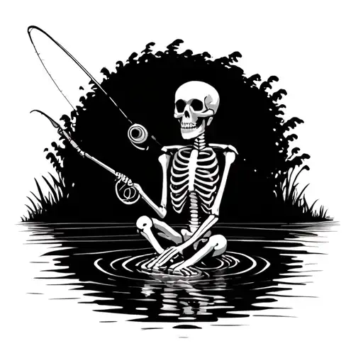 Simple Skeleton Fishing In Small Pond Ripples