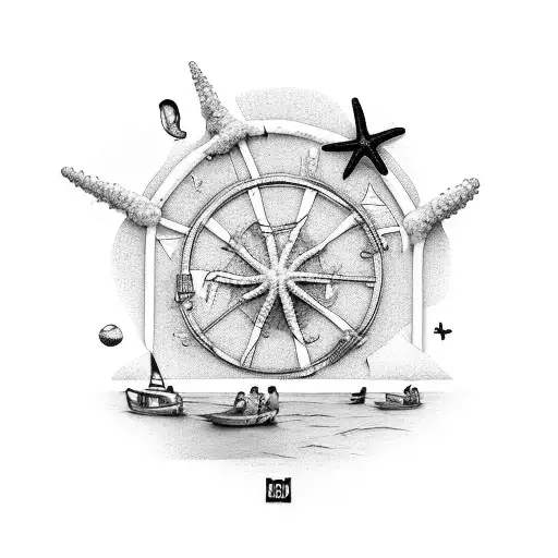 A Beach Scene With Political Symbols Subtly Integrated Into The Background