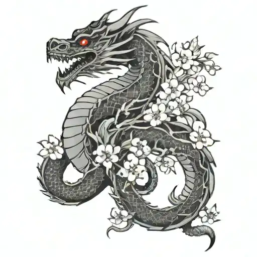 Dragon With Cherry Blossoms To The Side