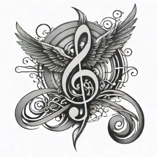 Music Notes And Staffs That Come Together To Form A Phoenix