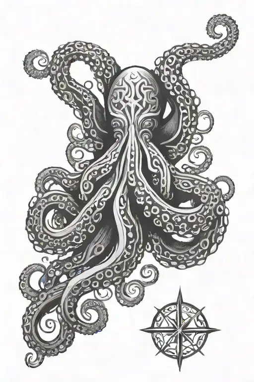 Gothic Octopus Wraps Around Celtic Runes