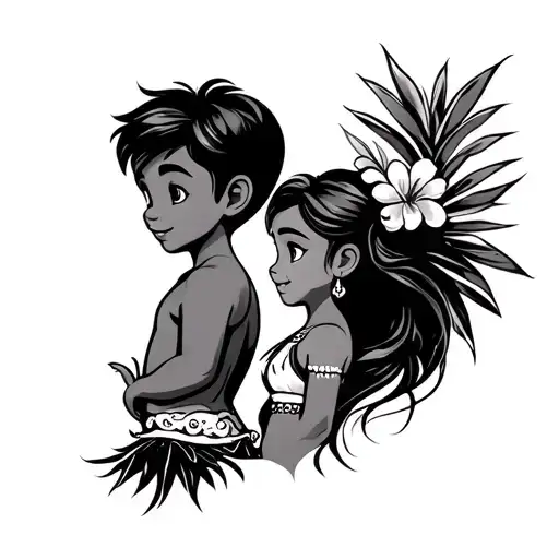 Disney Maui Style Little Boy And Girl Side Profile