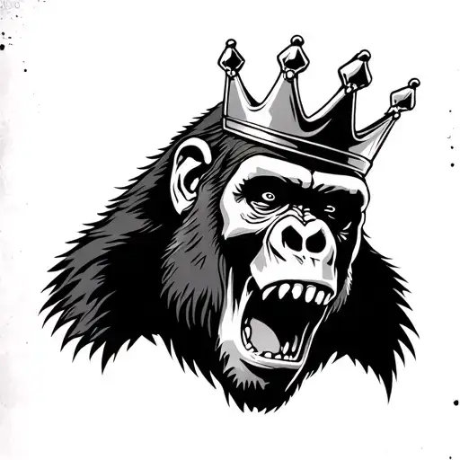 Screaming Gorilla With Crown And Skull Side Profile Of Head