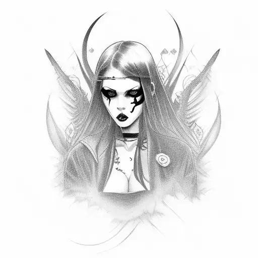 Goth Very Sexy Girl With Tattos Black And White With Red Eyes Only Sleeve