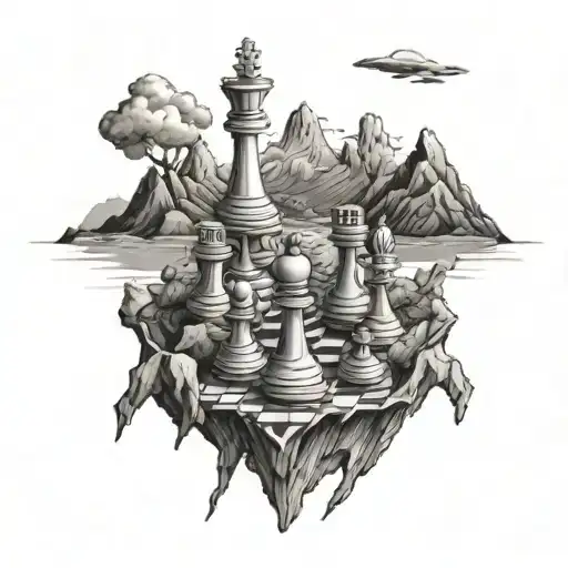 Chess Pieces Strategically Placed On A Mountain Ridge