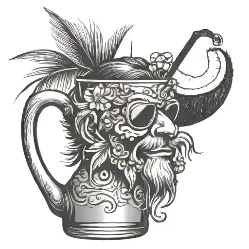 Dionysus Drinking Coconut Cocktail With Palm Leaves