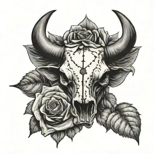 Sunflower And Cow Skull With Roses
