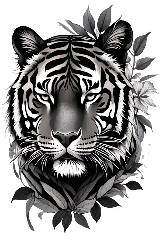 Tiger With Women Face And Leaves Fore Arm Sleeve