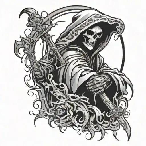 A Detailed Black And Grey Tattoo Of A The Year 2007 With An Reaper