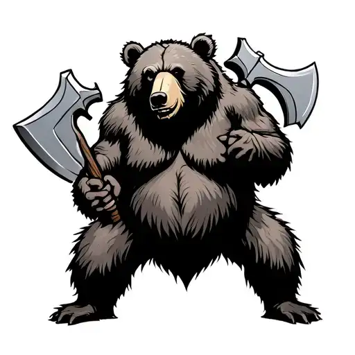 Bear Standing Up Holding Two Axes