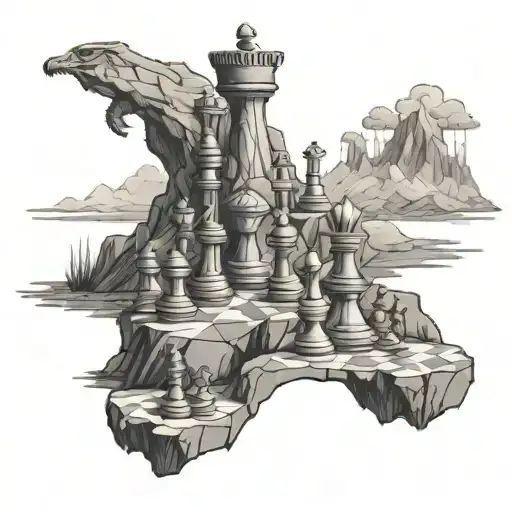 Chess Pieces Strategically Placed On A Mountain Ridge