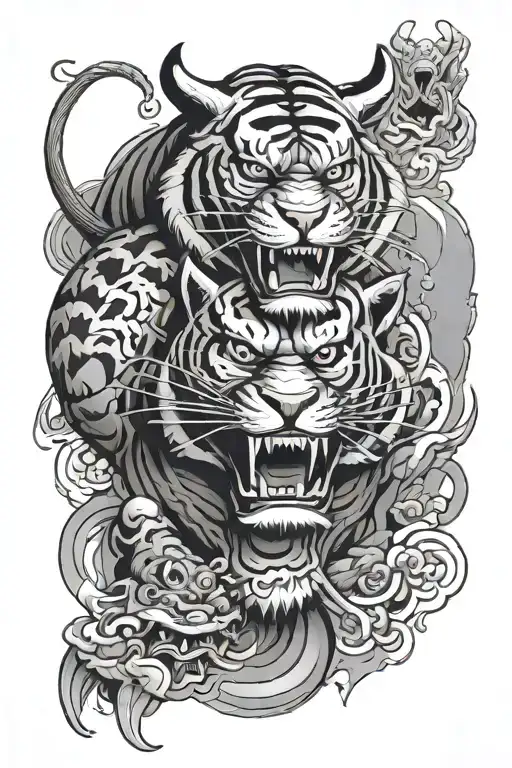 Samurai Mask And Tiger Emerging