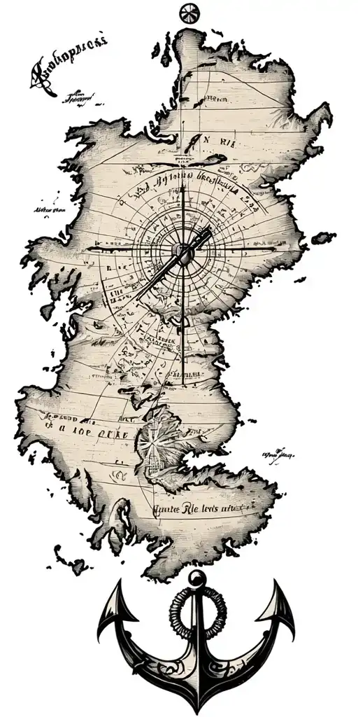 Old Time Nautical Map Symbolizing