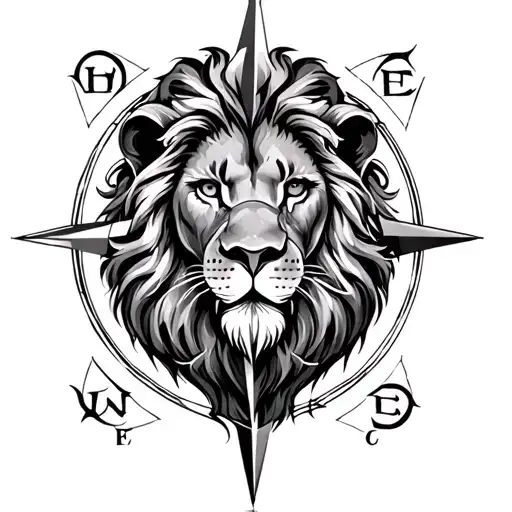 Half Sleeve Lion Tattoo With Compass Rose Surrounded