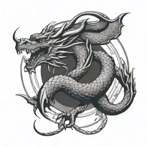 The Ouroboros In The Form Of A Dragon Is Intertwined In A Circle Of The Hand