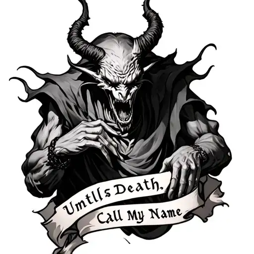 Demon Writing A Pergamen Saying Until Death Call My Name