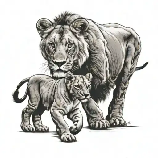 Lioness And Cub Walking In Line Like Elephants