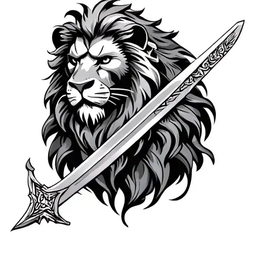 Lion And A Sword With Spartan Elements