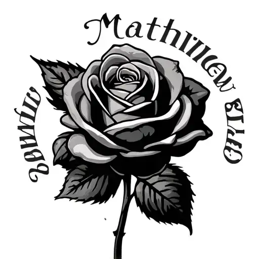 The Name Matthew In Small Cute Print With A Rose Around Or Through It