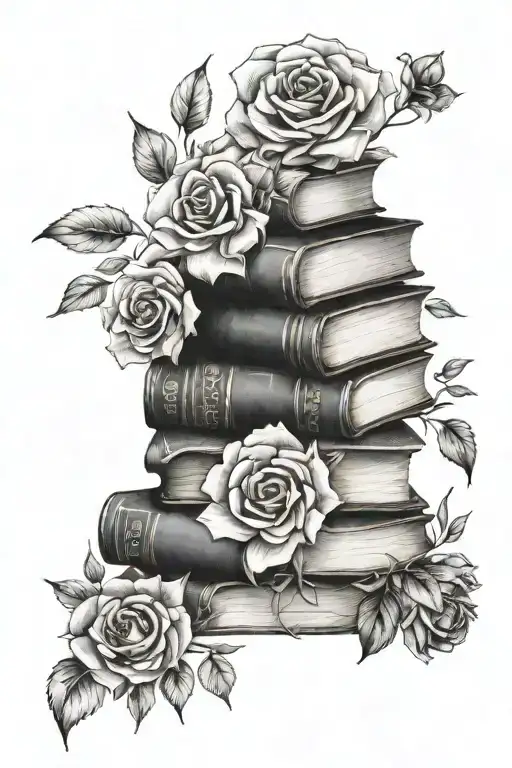 Books Stacked With With Watercolor Flowers