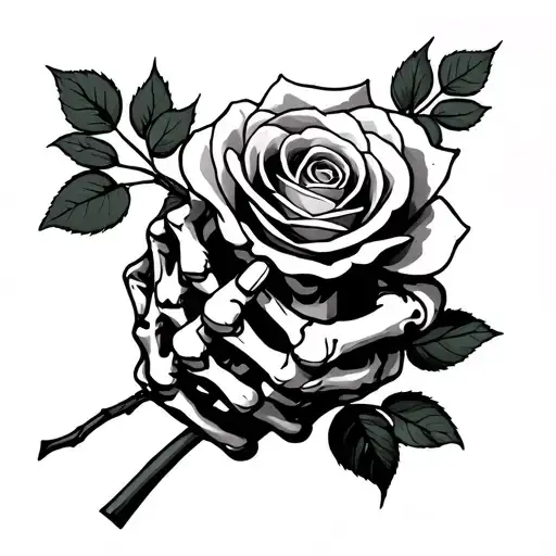 Skeleton Hand Holding A Rose Wrapped
