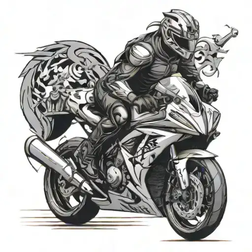 A Chess Knight Riding A Yamaha Yzf R6 Motorcycle In A Black-grey Style