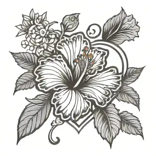 Hibiscus Flower Around A Heart Saying Mom