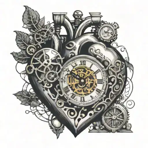 Biological Heart With A Small Clock Inside Steampunk Style