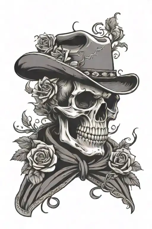 Western Cowboy Skull With Flowers