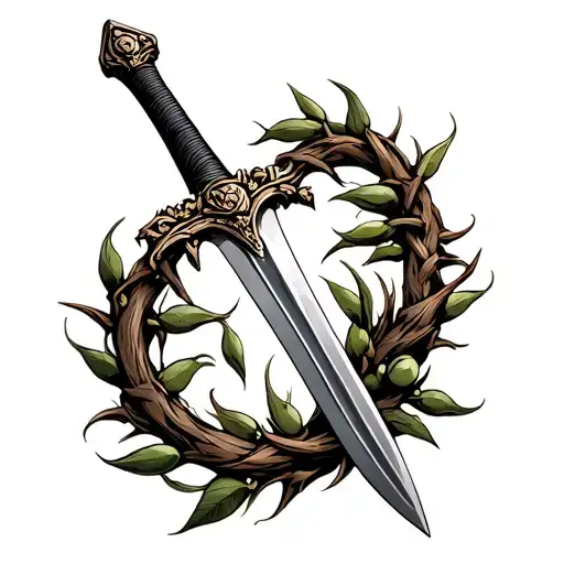 Roman Sword With Thorned Olive Branches Wrapped Around It