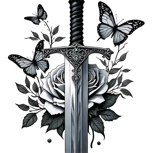Sword With Rose And Butterfly Lower Leg