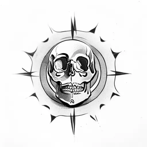 Skull With Compass And Flowers