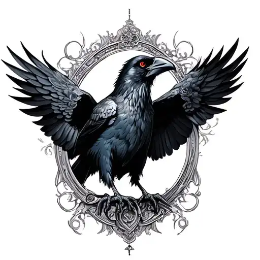 Gothic Raven In A Frame With A Key