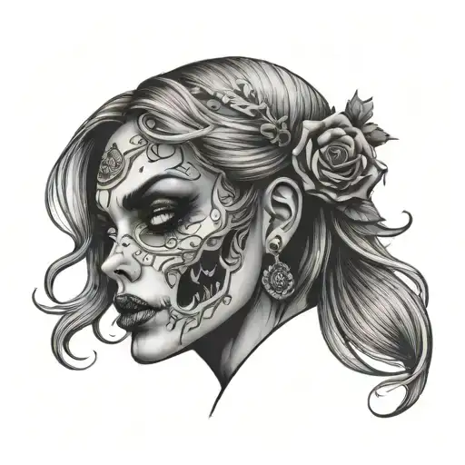 Ambigram Zombie Face With Beautiful Woman Face Tattoo Design